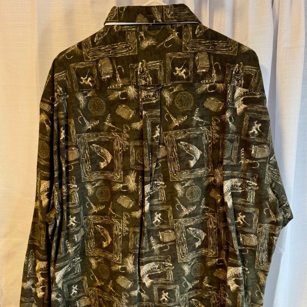 Cabelas Pima Cotton Deerskin Soft Chamois Fishing Shirt Mens XL Olive Green NWT - Picture 2 of 7